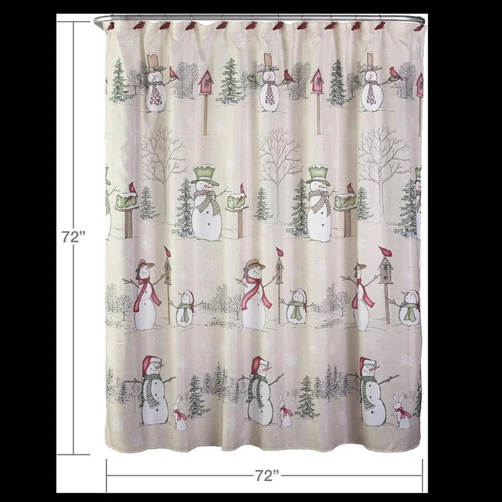 NWOT Forest Cardinal Christmas Snowman Shower Curtain with Hooks